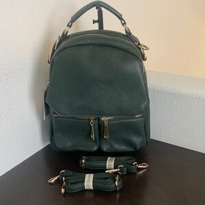NWT Forest Green Handbag Backpack with Gold Details.